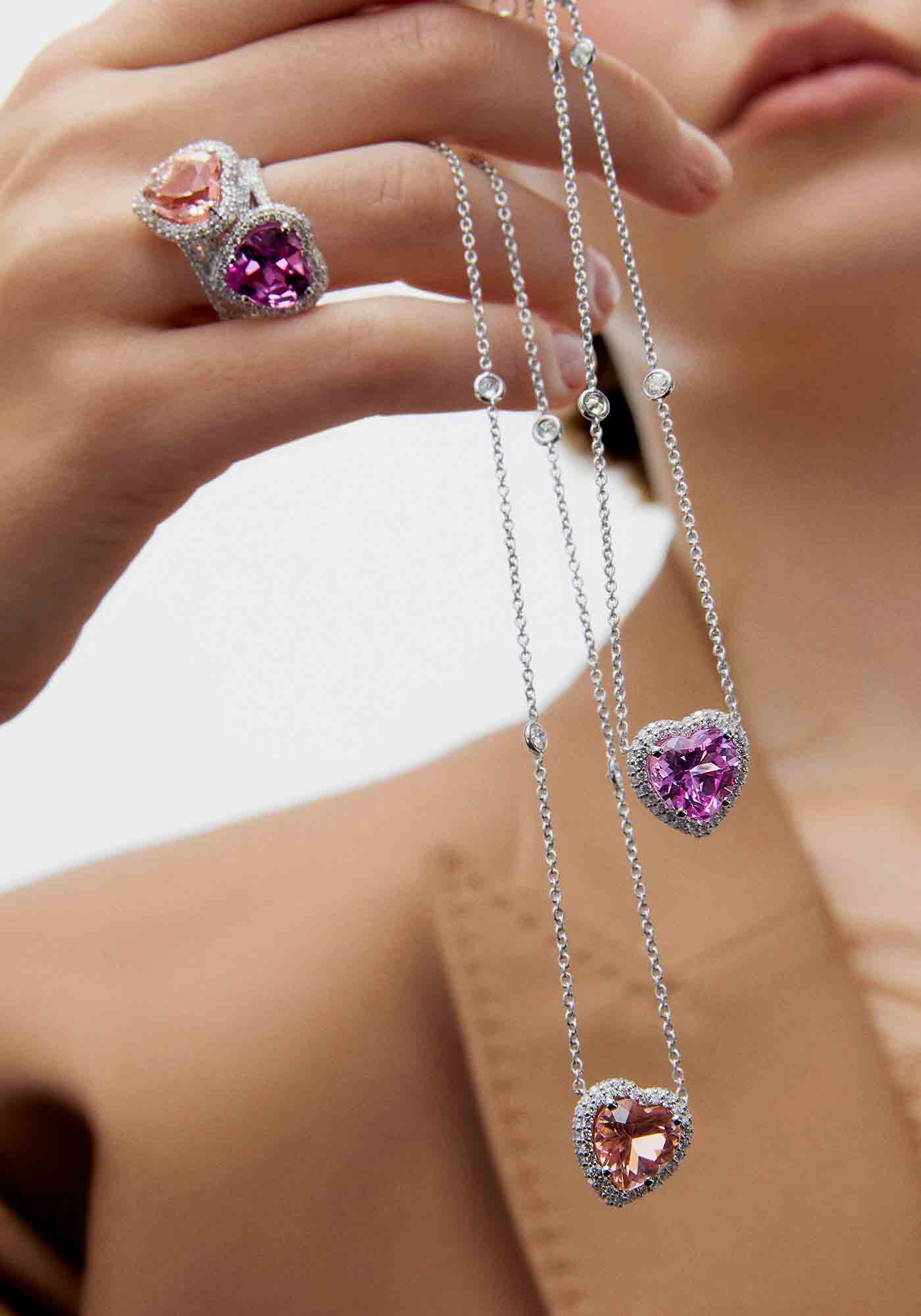 Heart Drop Necklace -  Morganite Powder Pink