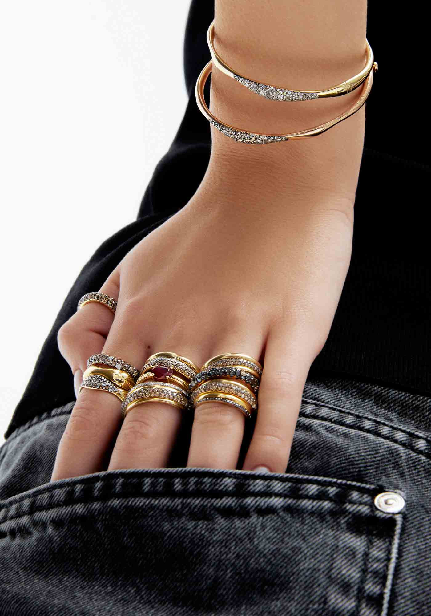 Party Ring with Black  &amp; Champagne Diamonds